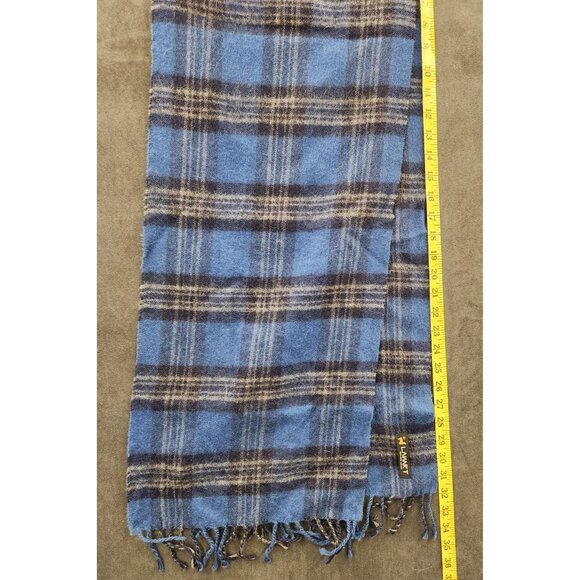 100% Baby Alpaca Wool Scarf Blue Plaid Design Fringed Edges - Picture 9 of 11